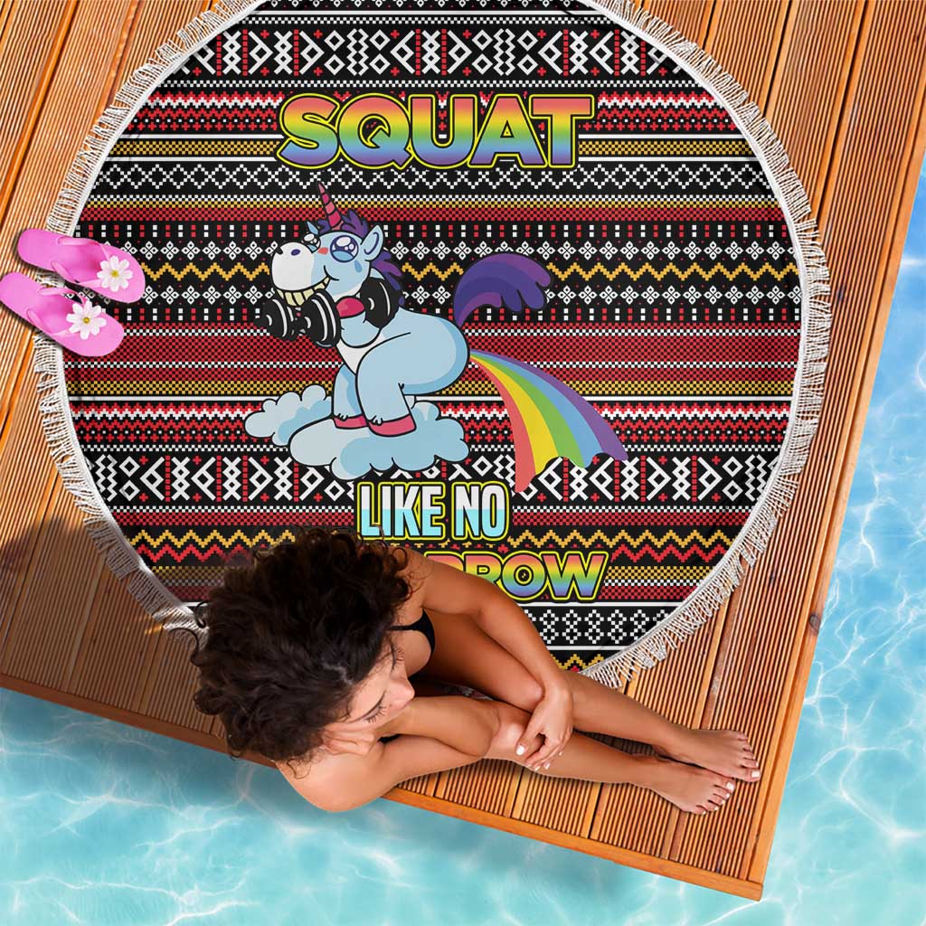Funny Unicorn Workout Beach Blanket with Squat Like No Tomorrow Quote and Rainbow Tribal - Wonder Print Shop