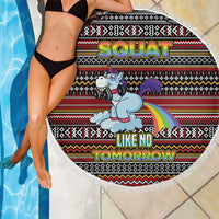 Funny Unicorn Workout Beach Blanket with Squat Like No Tomorrow Quote and Rainbow Tribal - Wonder Print Shop