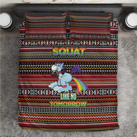 Funny Unicorn Workout Bedding Set with Squat Like No Tomorrow Quote and Rainbow Tribal - Wonder Print Shop