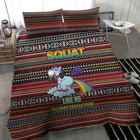 Funny Unicorn Workout Bedding Set with Squat Like No Tomorrow Quote and Rainbow Tribal - Wonder Print Shop
