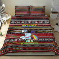 Funny Unicorn Workout Bedding Set with Squat Like No Tomorrow Quote and Rainbow Tribal - Wonder Print Shop