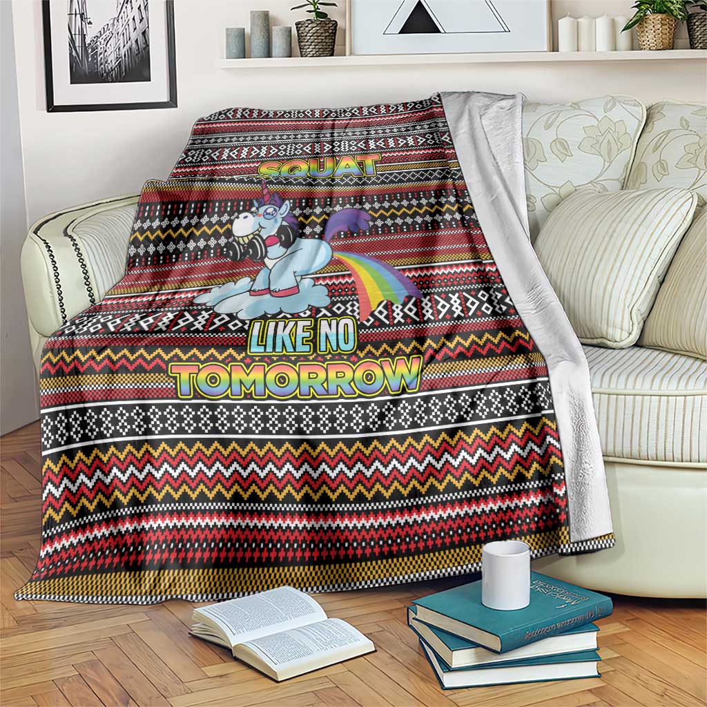 Funny Unicorn Workout Blanket with Squat Like No Tomorrow Quote and Rainbow Tribal - Wonder Print Shop