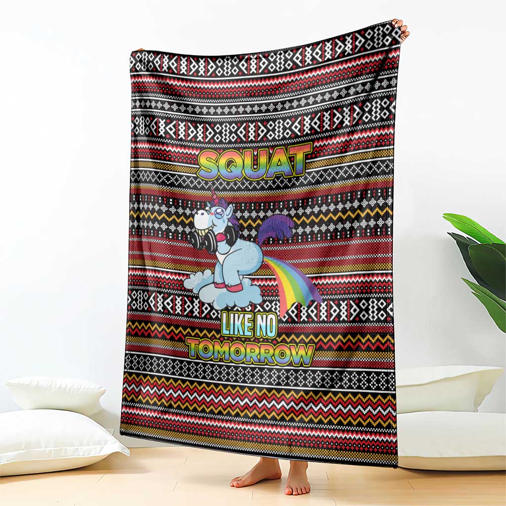 Funny Unicorn Workout Blanket with Squat Like No Tomorrow Quote and Rainbow Tribal - Wonder Print Shop