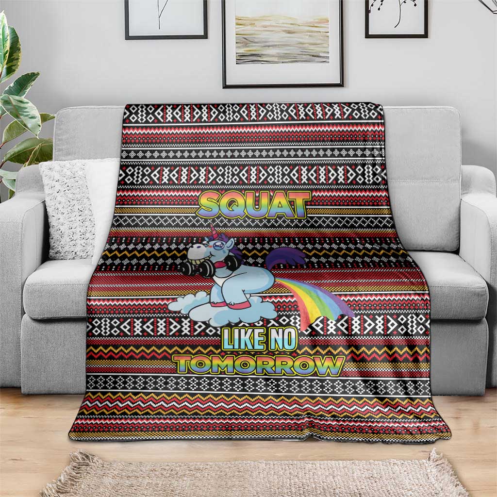 Funny Unicorn Workout Blanket with Squat Like No Tomorrow Quote and Rainbow Tribal - Wonder Print Shop