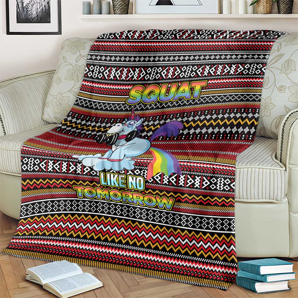 Funny Unicorn Workout Blanket with Squat Like No Tomorrow Quote and Rainbow Tribal - Wonder Print Shop