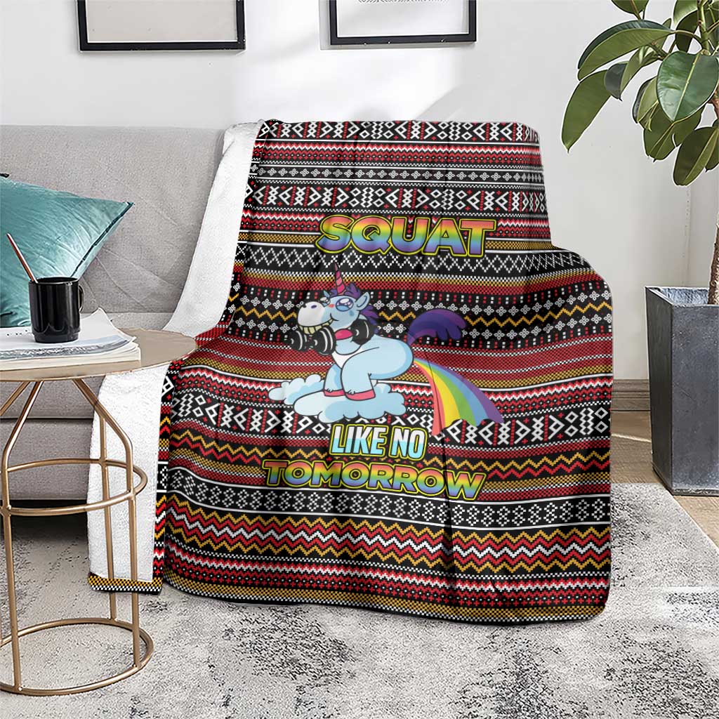 Funny Unicorn Workout Blanket with Squat Like No Tomorrow Quote and Rainbow Tribal - Wonder Print Shop