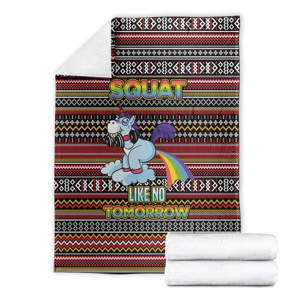 Funny Unicorn Workout Blanket with Squat Like No Tomorrow Quote and Rainbow Tribal - Wonder Print Shop