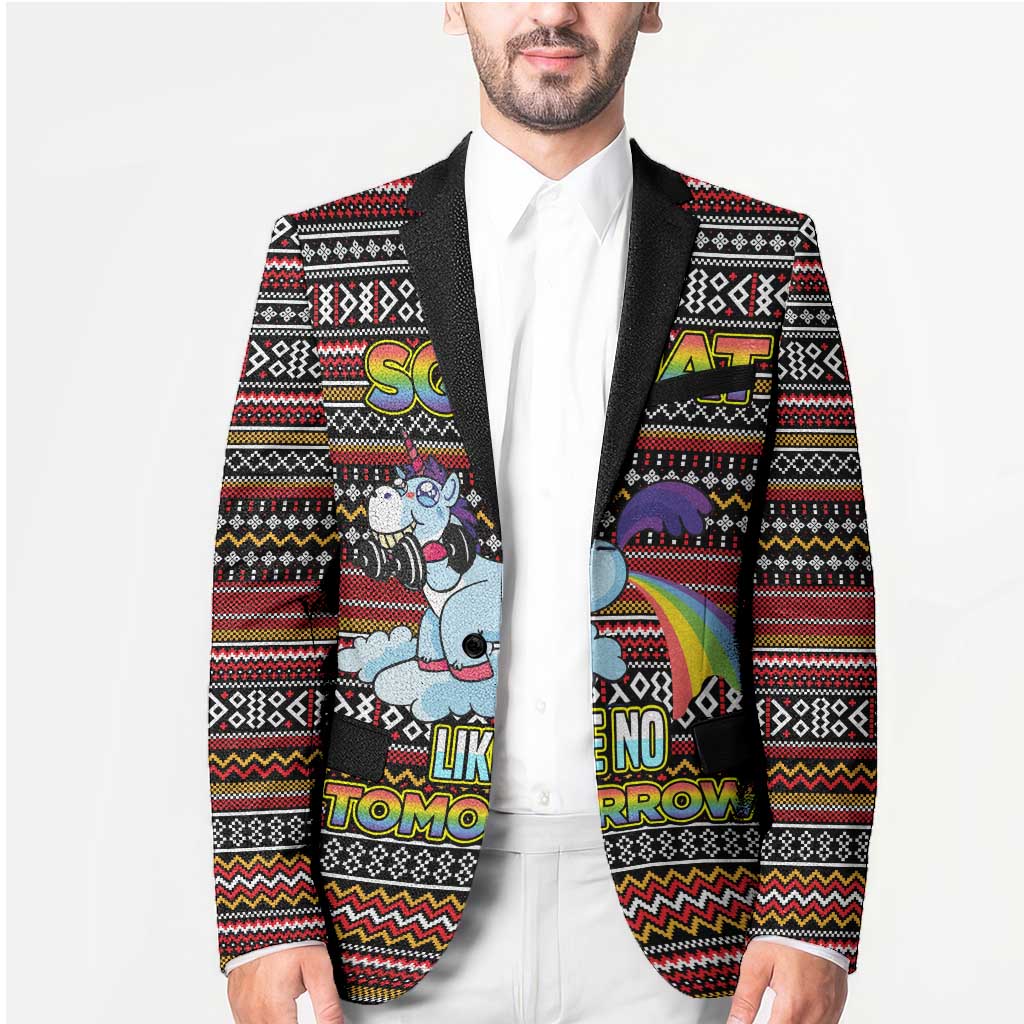 Funny Unicorn Workout Blazer with Squat Like No Tomorrow Quote and Rainbow Tribal - Wonder Print Shop