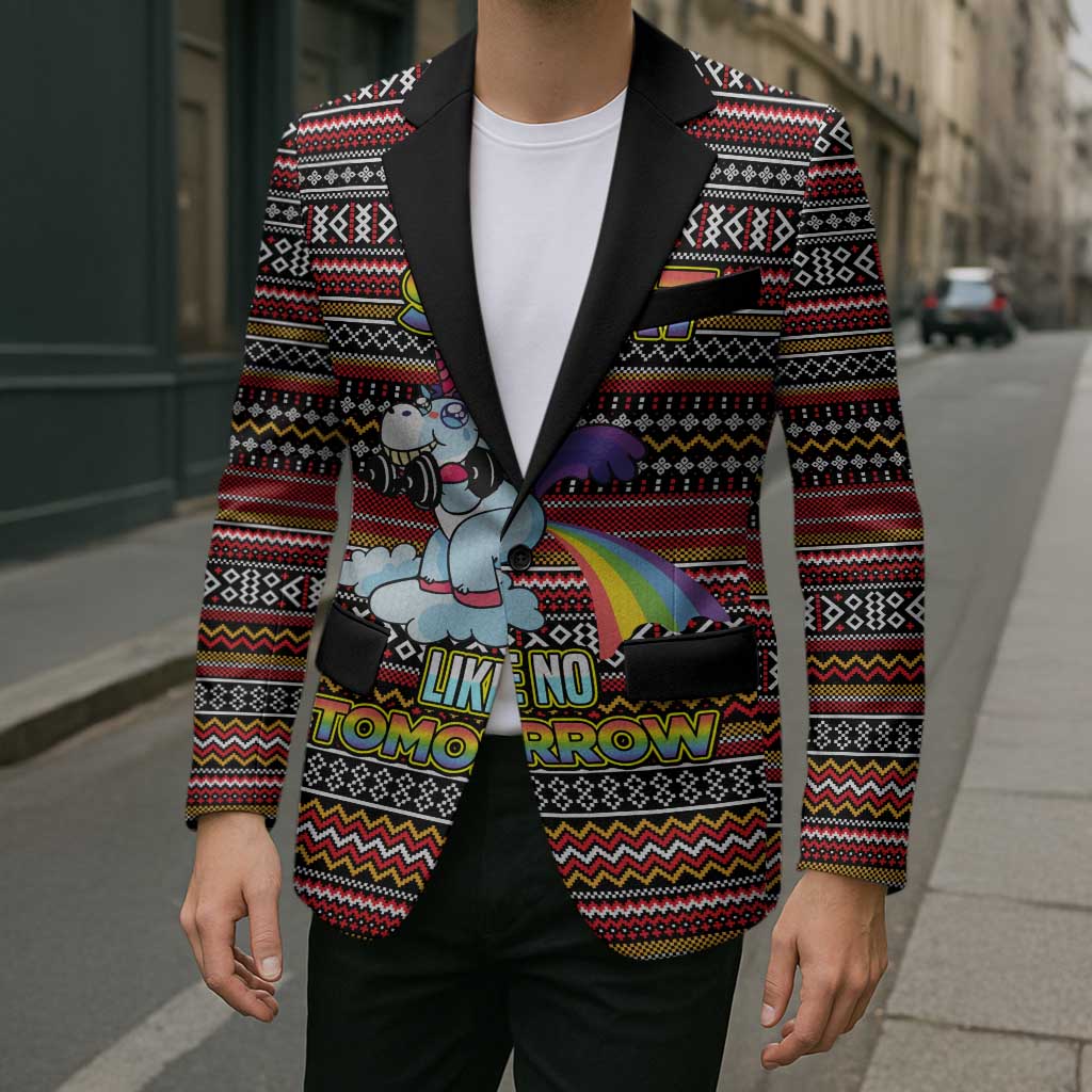 Funny Unicorn Workout Blazer with Squat Like No Tomorrow Quote and Rainbow Tribal - Wonder Print Shop