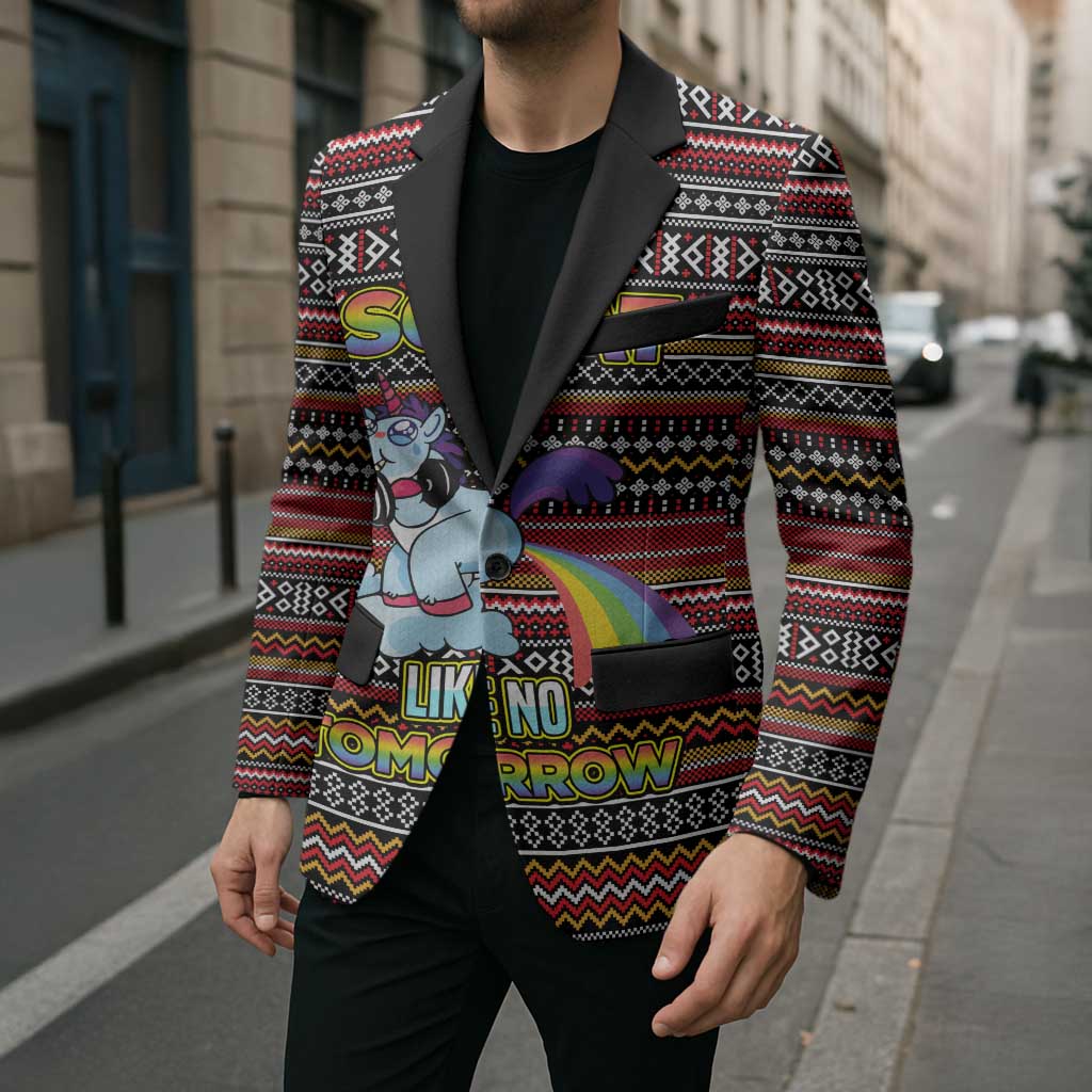 Funny Unicorn Workout Blazer with Squat Like No Tomorrow Quote and Rainbow Tribal - Wonder Print Shop