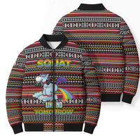Funny Unicorn Workout Bomber Puffer Jacket with Squat Like No Tomorrow Quote and Rainbow Tribal - Wonder Print Shop