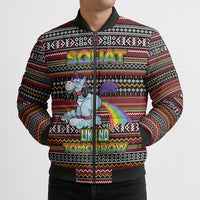 Funny Unicorn Workout Bomber Puffer Jacket with Squat Like No Tomorrow Quote and Rainbow Tribal - Wonder Print Shop