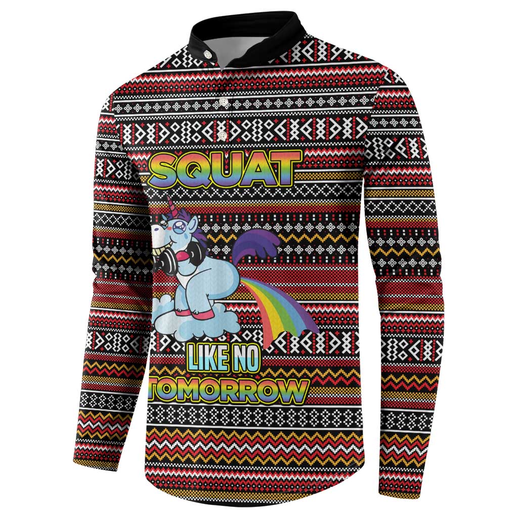 Funny Unicorn Workout Button Sweatshirt with Squat Like No Tomorrow Quote and Rainbow Tribal - Wonder Print Shop