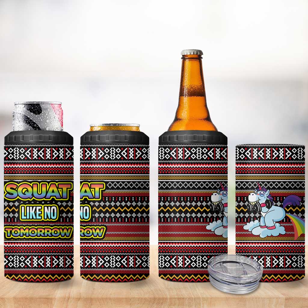Funny Unicorn Workout 4 in 1 Can Cooler Tumbler with Squat Like No Tomorrow Quote and Rainbow Tribal - Wonder Print Shop