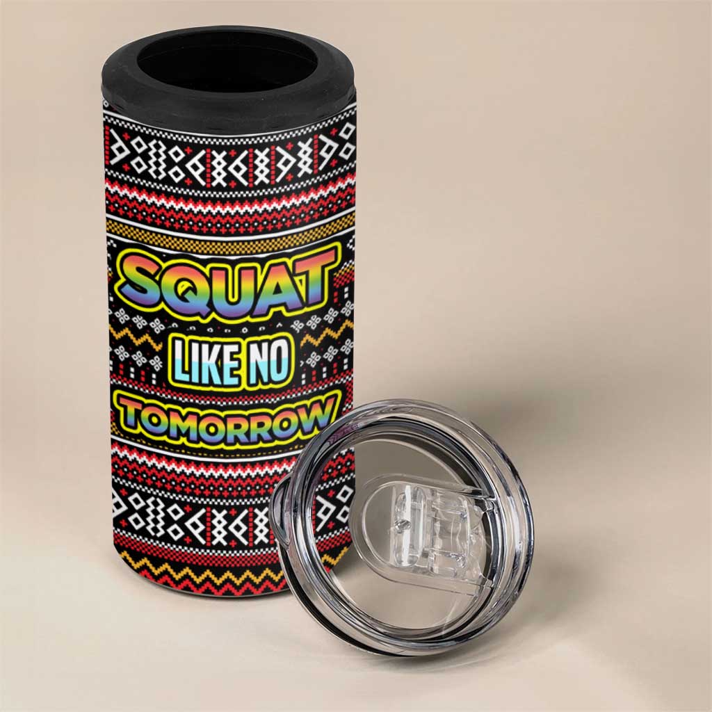 Funny Unicorn Workout 4 in 1 Can Cooler Tumbler with Squat Like No Tomorrow Quote and Rainbow Tribal - Wonder Print Shop