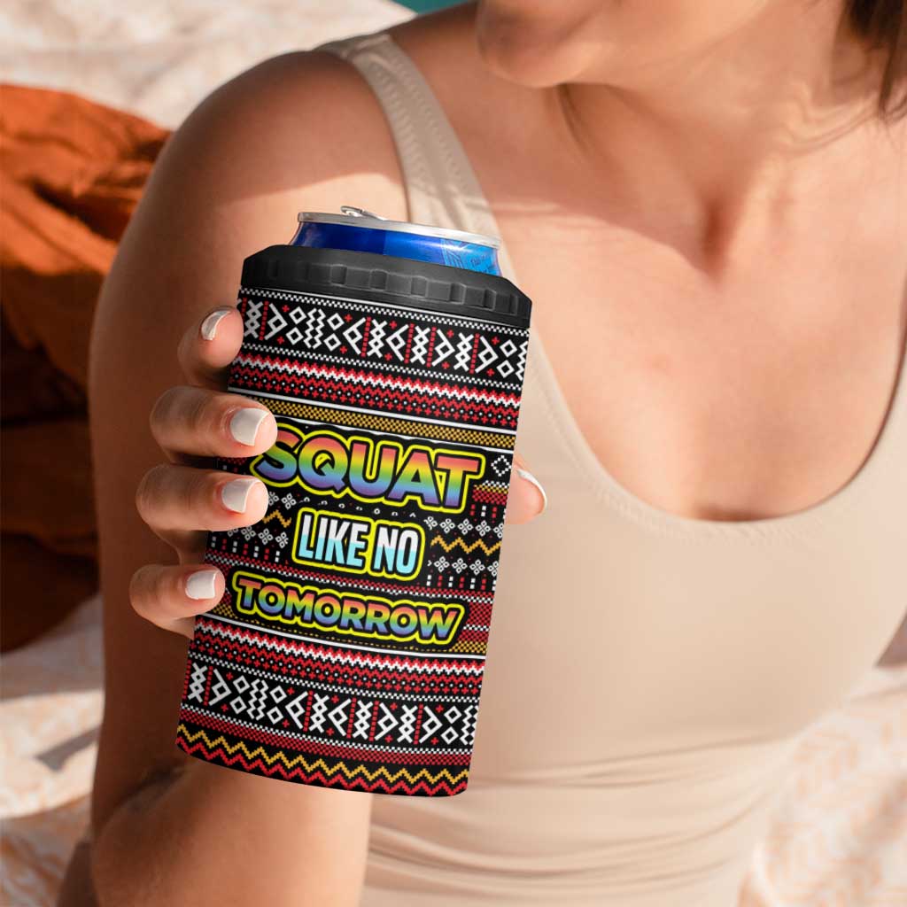 Funny Unicorn Workout 4 in 1 Can Cooler Tumbler with Squat Like No Tomorrow Quote and Rainbow Tribal - Wonder Print Shop