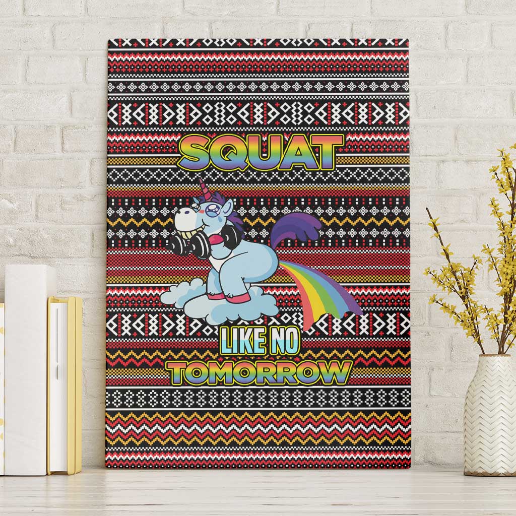 Funny Unicorn Workout Canvas Wall Art with Squat Like No Tomorrow Quote and Rainbow Tribal - Wonder Print Shop