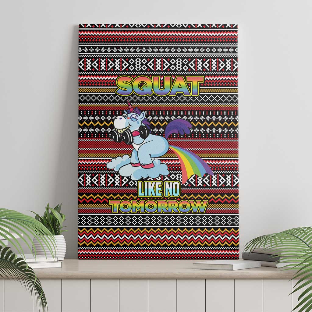 Funny Unicorn Workout Canvas Wall Art with Squat Like No Tomorrow Quote and Rainbow Tribal - Wonder Print Shop