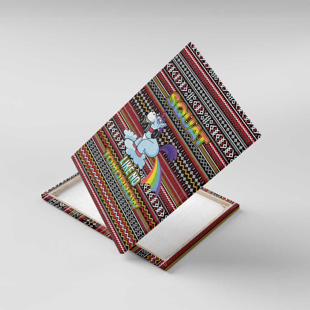Funny Unicorn Workout Canvas Wall Art with Squat Like No Tomorrow Quote and Rainbow Tribal - Wonder Print Shop