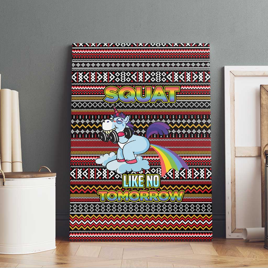 Funny Unicorn Workout Canvas Wall Art with Squat Like No Tomorrow Quote and Rainbow Tribal - Wonder Print Shop