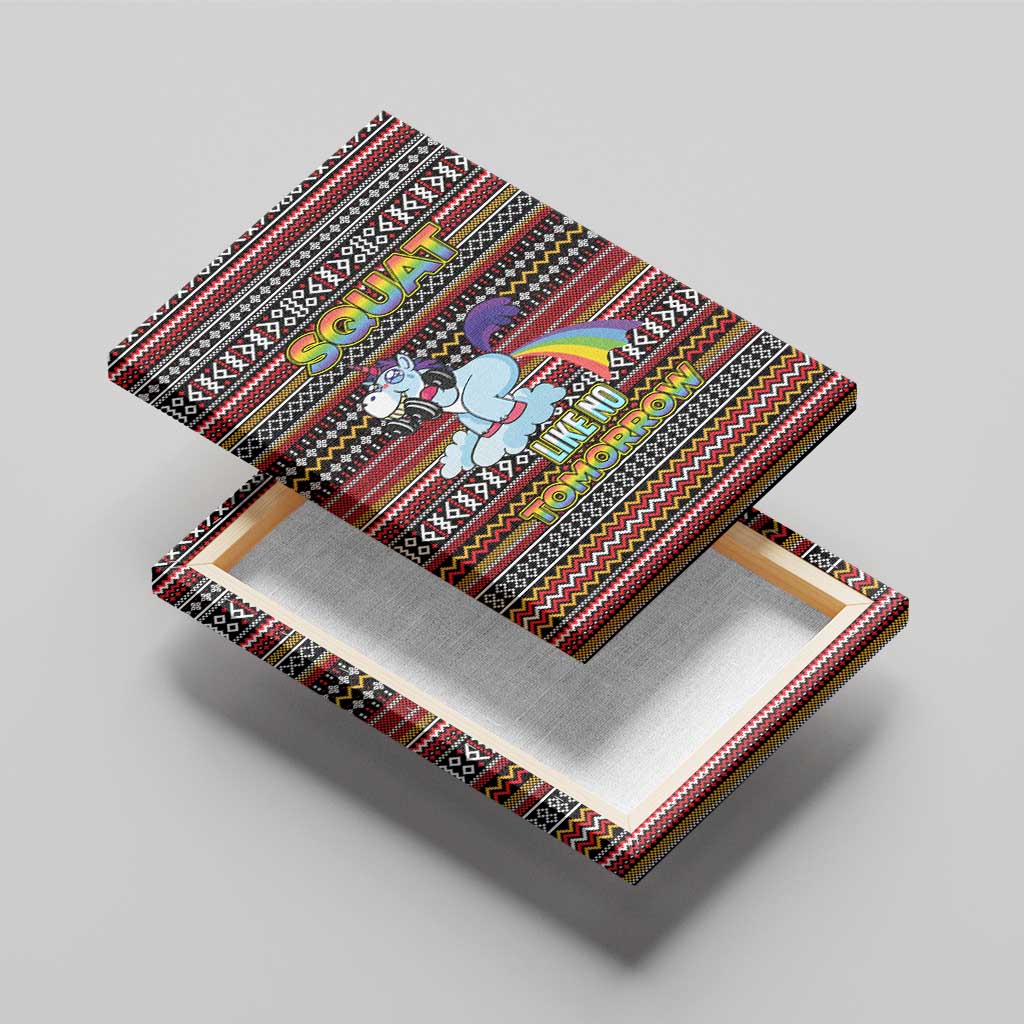 Funny Unicorn Workout Canvas Wall Art with Squat Like No Tomorrow Quote and Rainbow Tribal - Wonder Print Shop