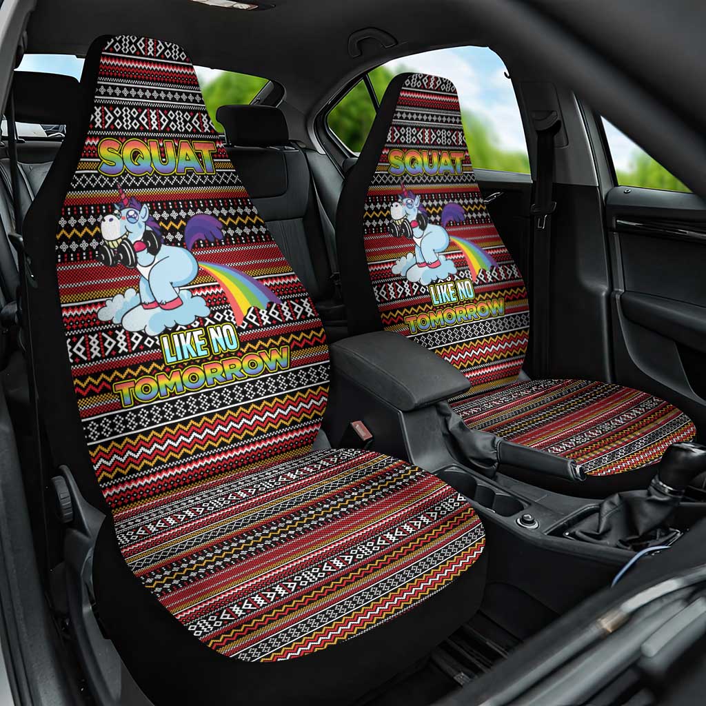 Funny Unicorn Workout Car Seat Cover with Squat Like No Tomorrow Quote and Rainbow Tribal - Wonder Print Shop