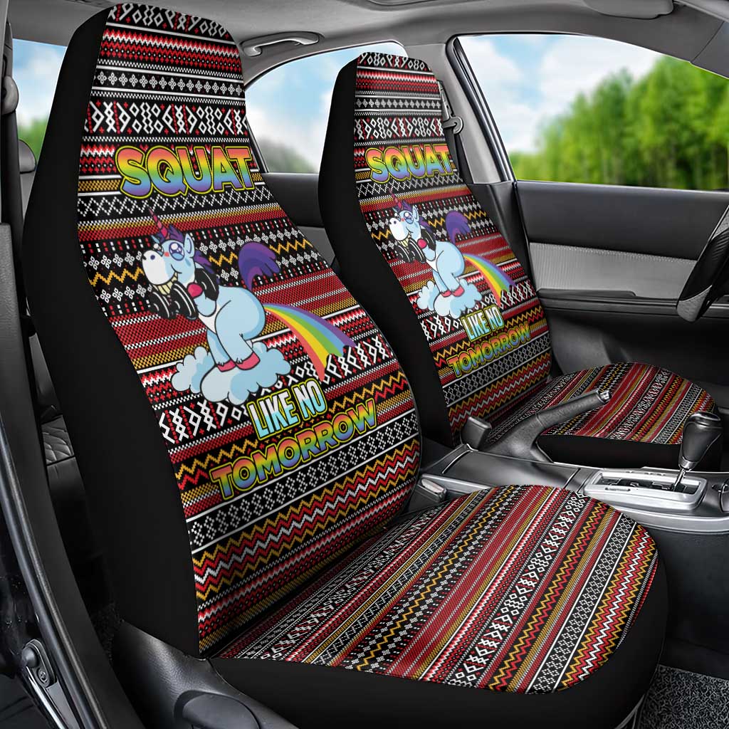 Funny Unicorn Workout Car Seat Cover with Squat Like No Tomorrow Quote and Rainbow Tribal - Wonder Print Shop