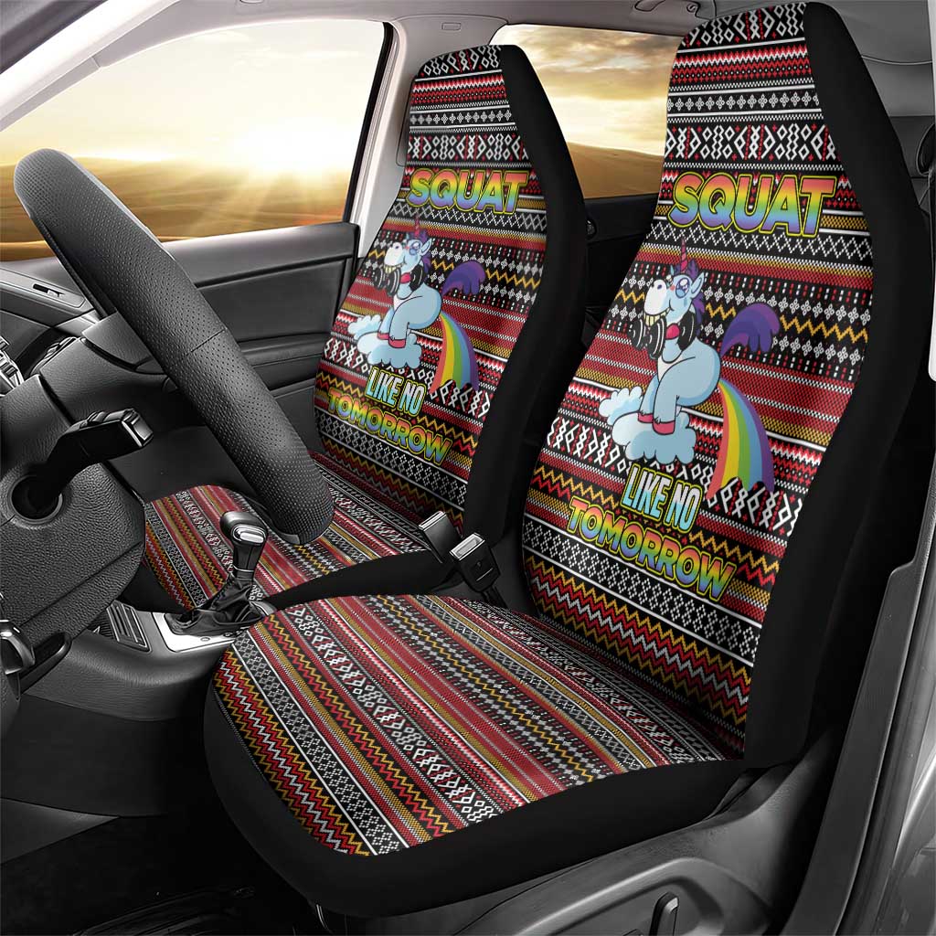Funny Unicorn Workout Car Seat Cover with Squat Like No Tomorrow Quote and Rainbow Tribal - Wonder Print Shop