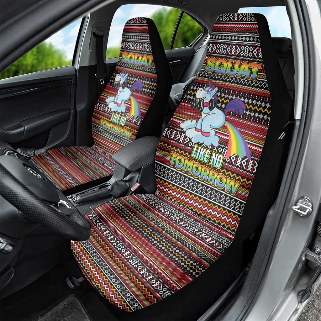Funny Unicorn Workout Car Seat Cover with Squat Like No Tomorrow Quote and Rainbow Tribal - Wonder Print Shop