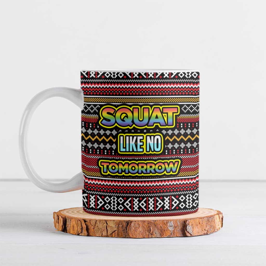 Funny Unicorn Workout Ceramic Mug with Squat Like No Tomorrow Quote and Rainbow Tribal - Wonder Print Shop