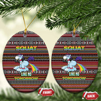 Funny Unicorn Workout Ceramic Ornament with Squat Like No Tomorrow Quote and Rainbow Tribal - Wonder Print Shop