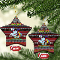 Funny Unicorn Workout Ceramic Ornament with Squat Like No Tomorrow Quote and Rainbow Tribal - Wonder Print Shop