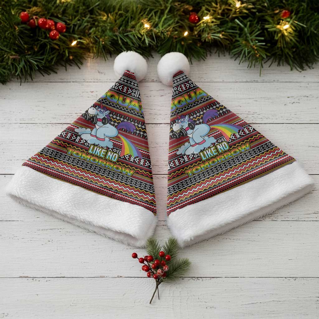 Funny Unicorn Workout Christmas Santa Hat with Squat Like No Tomorrow Quote and Rainbow Tribal - Wonder Print Shop