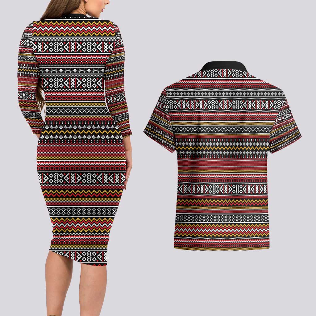 Funny Unicorn Workout Couples Matching Long Sleeve Bodycon Dress and Hawaiian Shirt with Squat Like No Tomorrow Quote and Rainbow Tribal - Wonder Print Shop