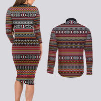 Funny Unicorn Workout Couples Matching Long Sleeve Bodycon Dress and Long Sleeve Button Shirt with Squat Like No Tomorrow Quote and Rainbow Tribal - Wonder Print Shop