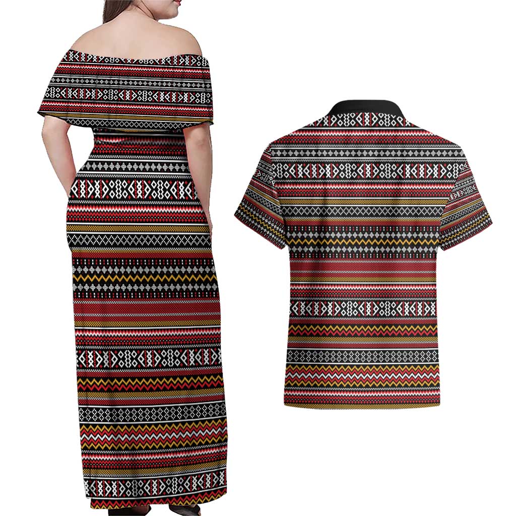 Funny Unicorn Workout Couples Matching Off Shoulder Maxi Dress and Hawaiian Shirt with Squat Like No Tomorrow Quote and Rainbow Tribal - Wonder Print Shop