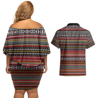 Funny Unicorn Workout Couples Matching Off Shoulder Short Dress and Hawaiian Shirt with Squat Like No Tomorrow Quote and Rainbow Tribal - Wonder Print Shop