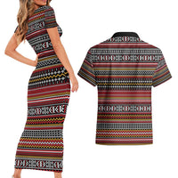 Funny Unicorn Workout Couples Matching Short Sleeve Bodycon Dress and Hawaiian Shirt with Squat Like No Tomorrow Quote and Rainbow Tribal - Wonder Print Shop