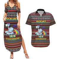 Funny Unicorn Workout Couples Matching Summer Maxi Dress and Hawaiian Shirt with Squat Like No Tomorrow Quote and Rainbow Tribal - Wonder Print Shop