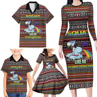 Funny Unicorn Workout Family Matching Long Sleeve Bodycon Dress and Hawaiian Shirt with Squat Like No Tomorrow Quote and Rainbow Tribal - Wonder Print Shop