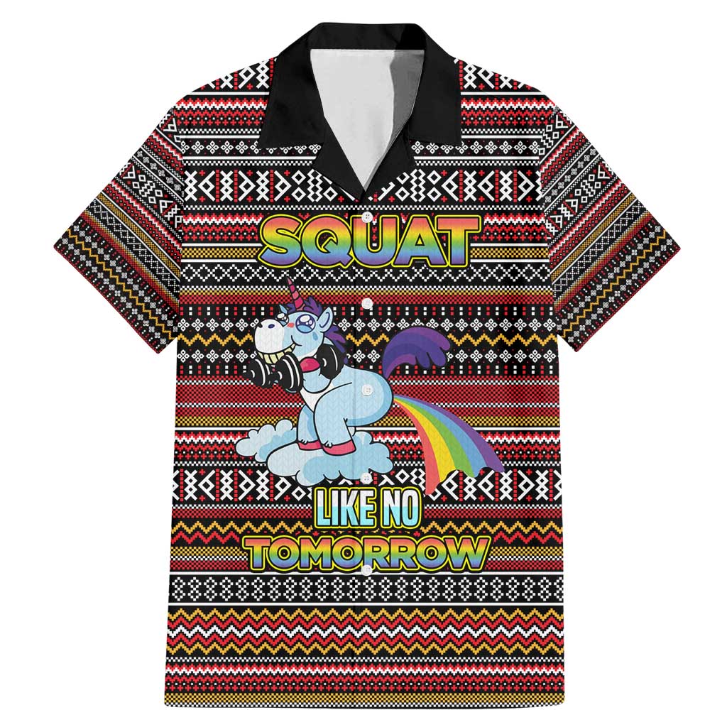 Funny Unicorn Workout Family Matching Mermaid Dress and Hawaiian Shirt with Squat Like No Tomorrow Quote and Rainbow Tribal - Wonder Print Shop