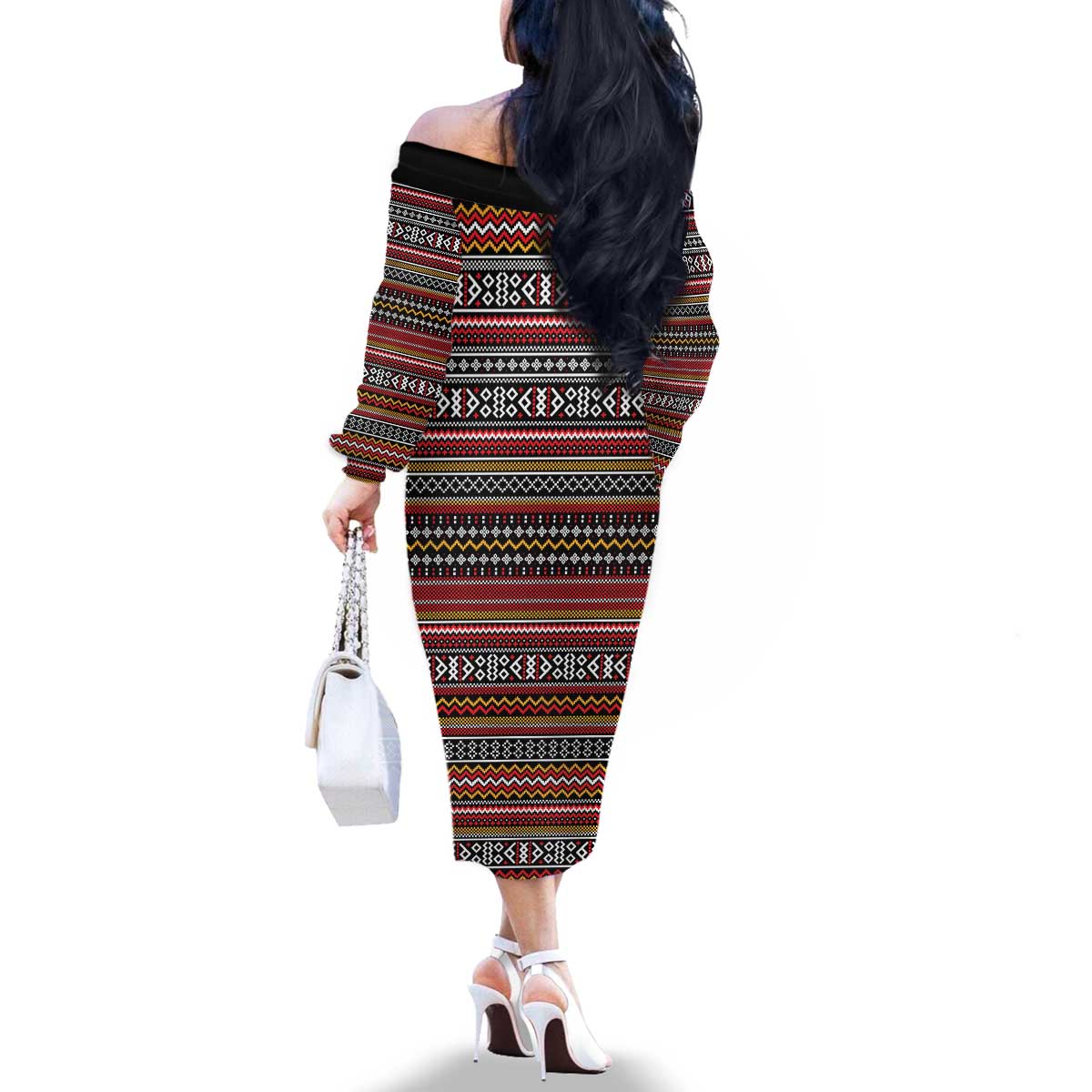 Funny Unicorn Workout Family Matching Off The Shoulder Long Sleeve Dress and Hawaiian Shirt with Squat Like No Tomorrow Quote and Rainbow Tribal - Wonder Print Shop