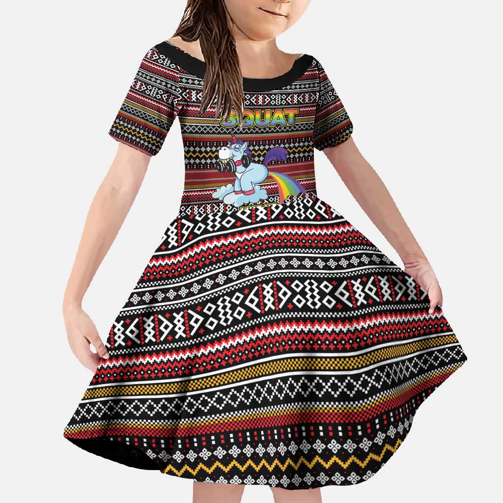 Funny Unicorn Workout Family Matching Off Shoulder Maxi Dress and Hawaiian Shirt with Squat Like No Tomorrow Quote and Rainbow Tribal - Wonder Print Shop