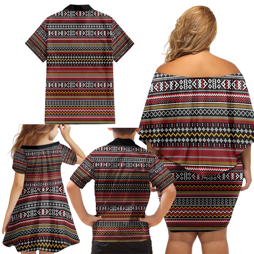 Funny Unicorn Workout Family Matching Off Shoulder Short Dress and Hawaiian Shirt with Squat Like No Tomorrow Quote and Rainbow Tribal - Wonder Print Shop