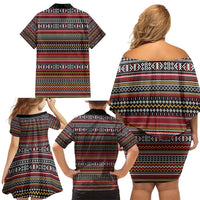 Funny Unicorn Workout Family Matching Off Shoulder Short Dress and Hawaiian Shirt with Squat Like No Tomorrow Quote and Rainbow Tribal - Wonder Print Shop