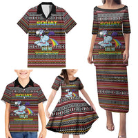 Funny Unicorn Workout Family Matching Puletasi and Hawaiian Shirt with Squat Like No Tomorrow Quote and Rainbow Tribal - Wonder Print Shop