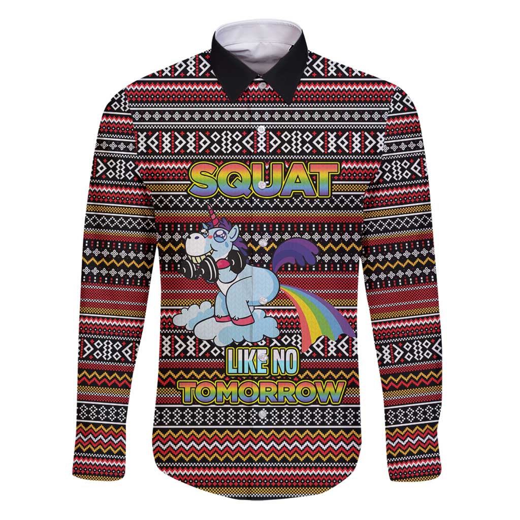 Funny Unicorn Workout Family Matching Puletasi and Hawaiian Shirt with Squat Like No Tomorrow Quote and Rainbow Tribal - Wonder Print Shop