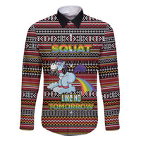 Funny Unicorn Workout Family Matching Short Sleeve Bodycon Dress and Hawaiian Shirt with Squat Like No Tomorrow Quote and Rainbow Tribal - Wonder Print Shop