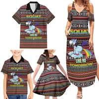 Funny Unicorn Workout Family Matching Summer Maxi Dress and Hawaiian Shirt with Squat Like No Tomorrow Quote and Rainbow Tribal - Wonder Print Shop