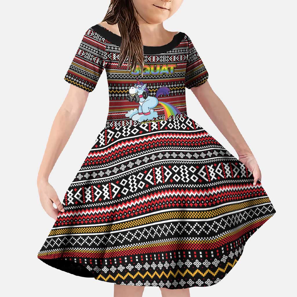 Funny Unicorn Workout Family Matching Tank Maxi Dress and Hawaiian Shirt with Squat Like No Tomorrow Quote and Rainbow Tribal - Wonder Print Shop
